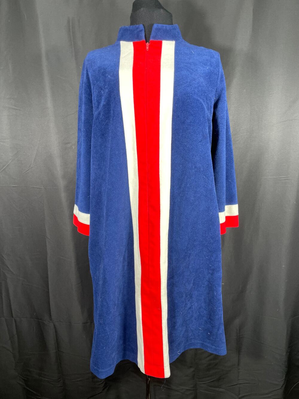 Vintage Vanity Fair Housecoat Bathrobe Zip Up Dressing Gown Royal Blue Pockets